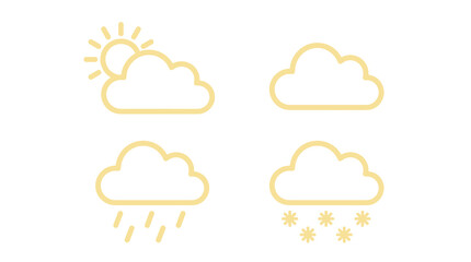 Obraz premium Set of weather icons including sun cloud rain and snow symbols in light yellow outline style for