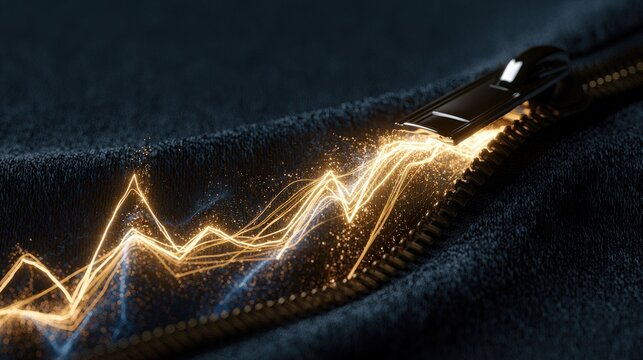 Metallic zipper pulls open revealing glowing energy trails