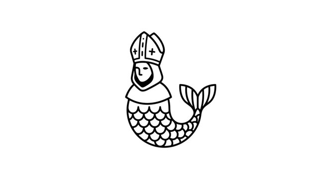 Mermaid figure with bishops hat icon