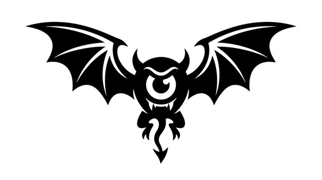 Black silhouette bat demon creature with wings and tail