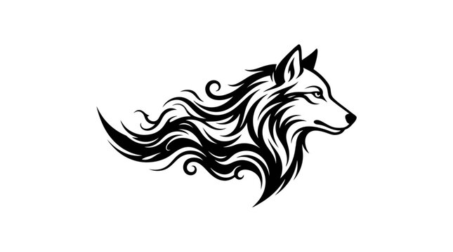 Stylized wolf head profile illustration black and white