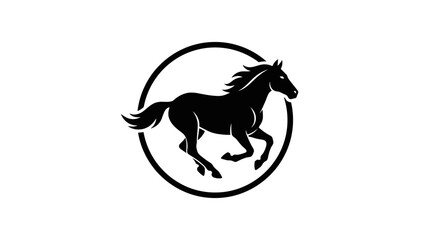 Fototapeta premium Silhouette horse running inside a circle logo