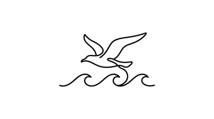 Naklejka premium Single line drawing of seagull flying over waves