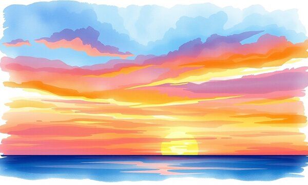 Vibrant Watercolor Sunset Sky