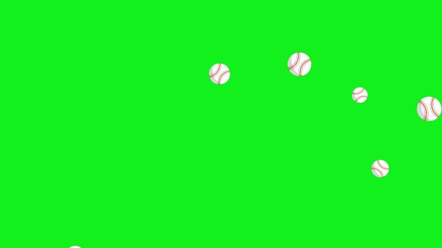 animated video of softball balls being thrown over a green screen, animation of softball balls being thrown from bottom to top, this video can be used for softball sports purposes