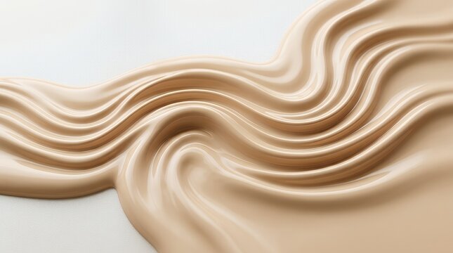 Premium cream-colored fluid cosmetic base texture with smooth flowing ripples. Elegant fluid foundation ripples designed for beauty and makeup merchandise presentation. foundation liquid texture