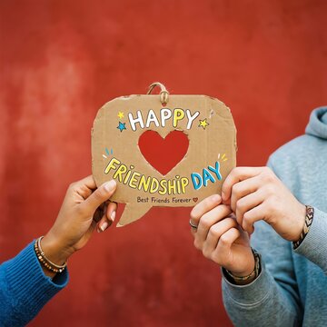 Happy Friendship Day Card Held by Diverse Hands, Celebration Concept