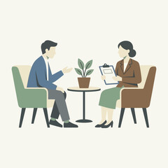 Fototapeta premium Businessman and woman having a professional meeting in chairs