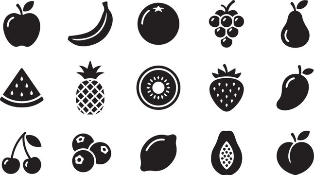  Fruit icons in grid.