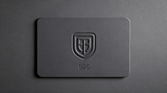 Embossed Shield Logo and Number 825 on Dark Metal Surface