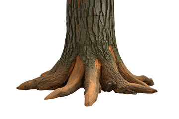 Fototapeta premium Tree trunk and roots showing strong growth, stability, and natural texture, isolated on transparent background