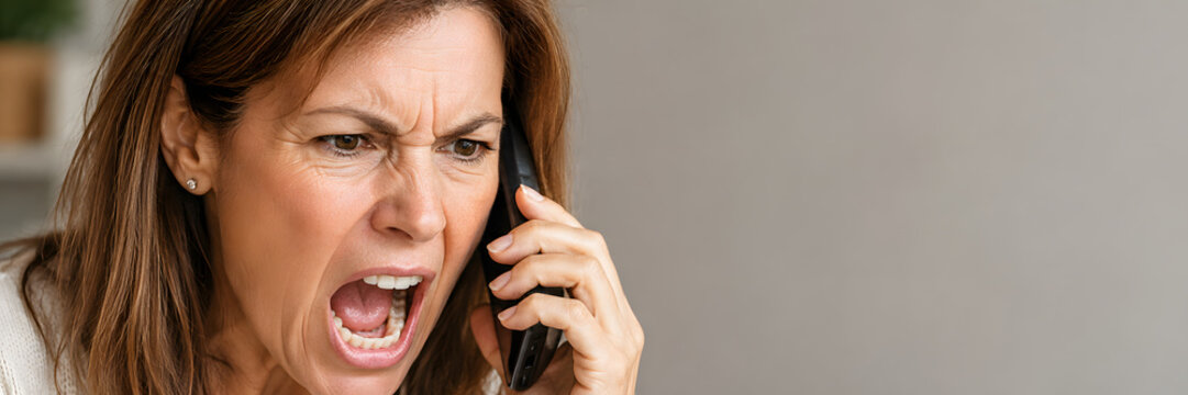 woman yelling on phone frustrated angry expression close up