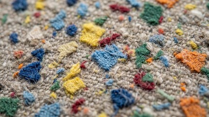 Fototapeta premium Close-up of vibrant textile pattern mimicking terrazzo style with colorful threads