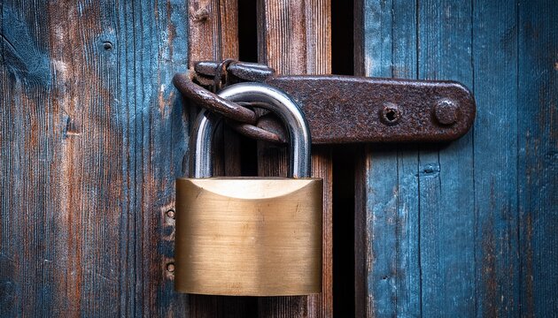 a padlock on an old wooden door