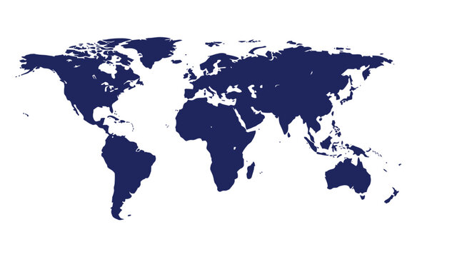 Dark blue world map continents.