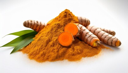 Naklejka premium fresh raw organic turmeric on white isolated on clear background and white background vegetable and food concept for health ai generative