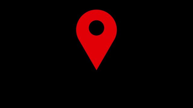 Red location marker icon (pin) in 2D format&mdash;a navigation symbol with a transparent background. 4K video animation.