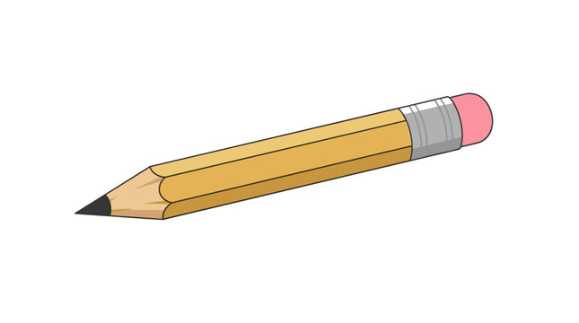 Yellow wooden pencil with pink eraser and silver ferrule isolated on white background vector illustration
