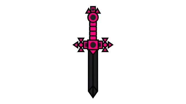 Colorful geometric sword illustration with pink and black design