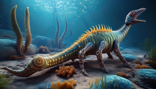 prehistoric hallucigenia creature crawling on cambrian seabed with ancient sponges 3d render of extinct marine invertebrate for paleontology and evolution education