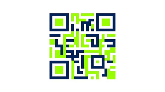 Colorful QR code in green and blue on white background