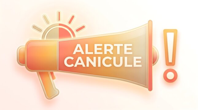 French heatwave alert megaphone with exclamation mark symbolizing urgent climate emergency communication