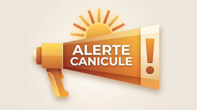 Emergency heatwave broadcast symbol featuring megaphone and sun for extreme summer weather warning and public safety