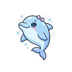 Naklejka premium Chibi Dolphin Jumping Sticker Cute Chibi Vector Illustration