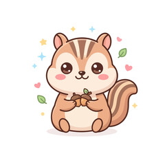 Fototapeta premium Chibi Chipmunk With Nuts Cute Chibi Vector Illustration