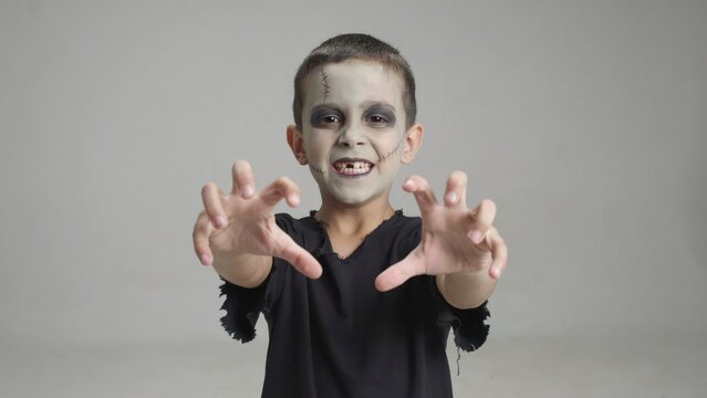Young boy in zombie costume for halloween