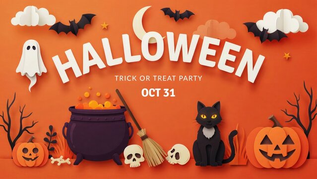 Festive halloween banner trick or treat party invitation