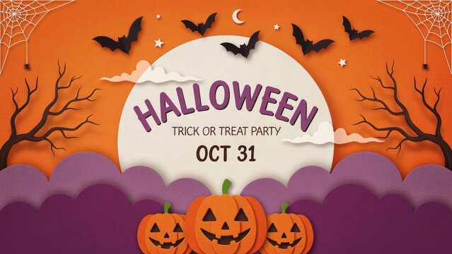 Halloween party invitation with pumpkins and bats