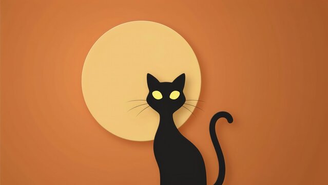 Black cat and full moon halloween illustration