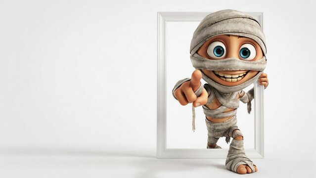 Cartoon mummy character pointing forward