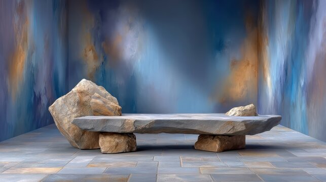 Large rectangular stone bench against textured background