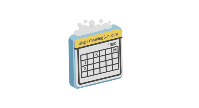 Isometric cleaning schedule calendar with soap bubbles