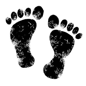 An illustration of a baby's or toddler's footprint, it looks very much like a photocopy, even though it was actually created by hand using a brush.