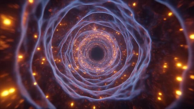 Cinematic journey through endless microscopic cellular tunnel representing autophagy