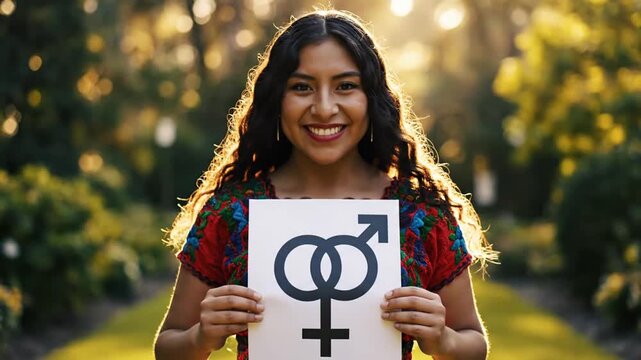 Person holds gender equality symbol representing male and female unity in nature