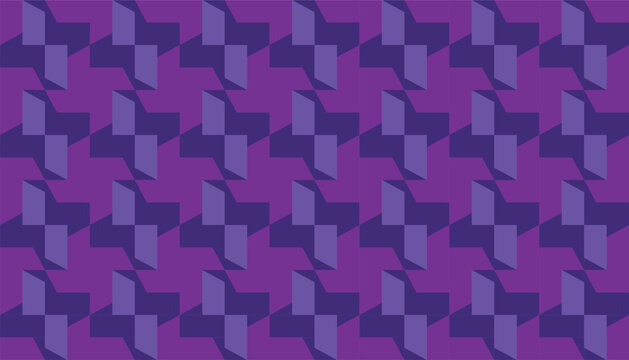 Abstract flat vector background, repeating monochromatic purple geometric block pattern, creative seamless tile design in modern Bauhaus style.