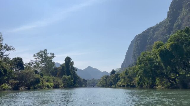 Beautiful scenery around Vang Vieng, Laos, taken from the river Nam Song