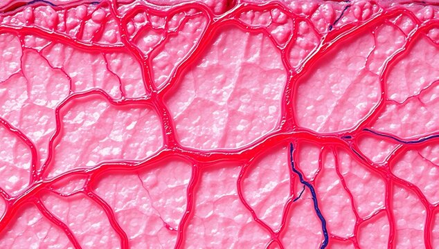 Microscopic human skin tissue with capillaries