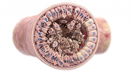Naklejka premium 3D Microscopic Diagram of Tubular Necrosis in Acute Kidney Injury