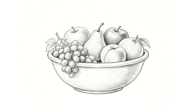 Fresh fruit bowl sketch drawing still life with illustration nutrition vitamins culinary creative vegetarian pencilart