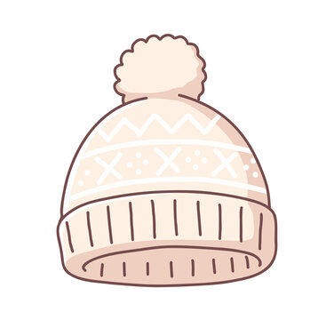 Beige Bommelm&uuml;tze mit Wintermuster als Cartoon Illustration, weihnachtszeit, weihnachten
