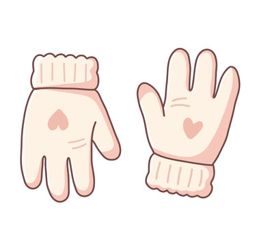 Beige Handschuhe mit Herzmotiv als niedliche Cartoon Illustration