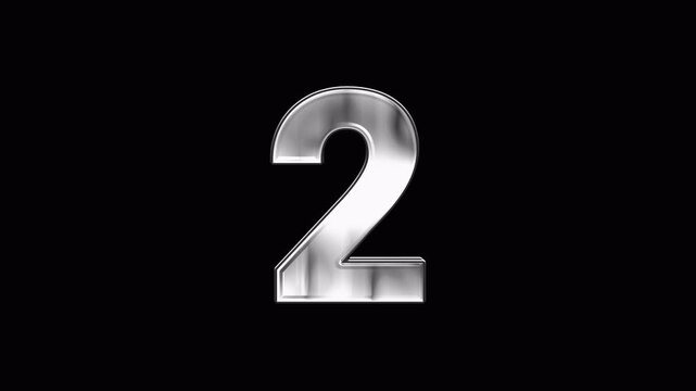 Silver number 2 animation with a polished metallic finish on a black background.