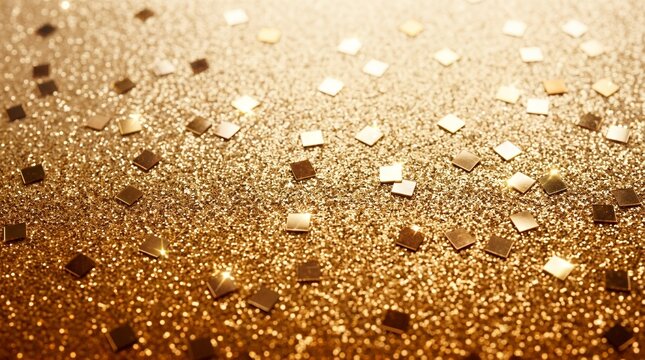 Luxury golden shimmering glitter gradient background with shiny metallic sparkling sequin squares for festive celebration invitations cards and holiday backdrops