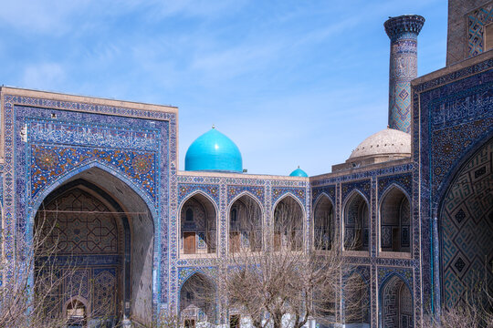 Ornate Tiled Courtyard of Registan Madrassa in Samarkand
