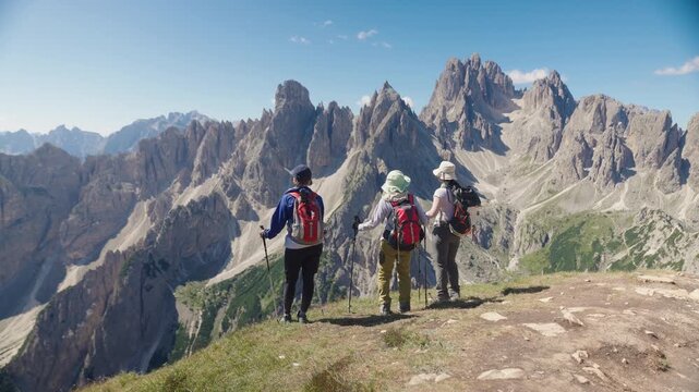 Three Generation Family Hiking in Tre Cime di Lavaredo, Dolomites, Italy